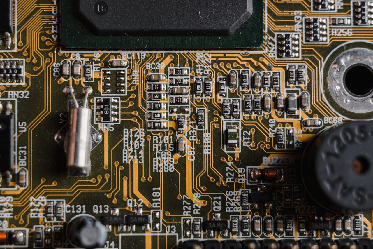 Detailed close-up of a circuit board showing various electronic components and traces.